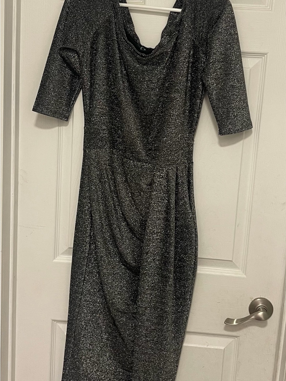 Shimmer Knit Midi Dress in Charcoal Gray